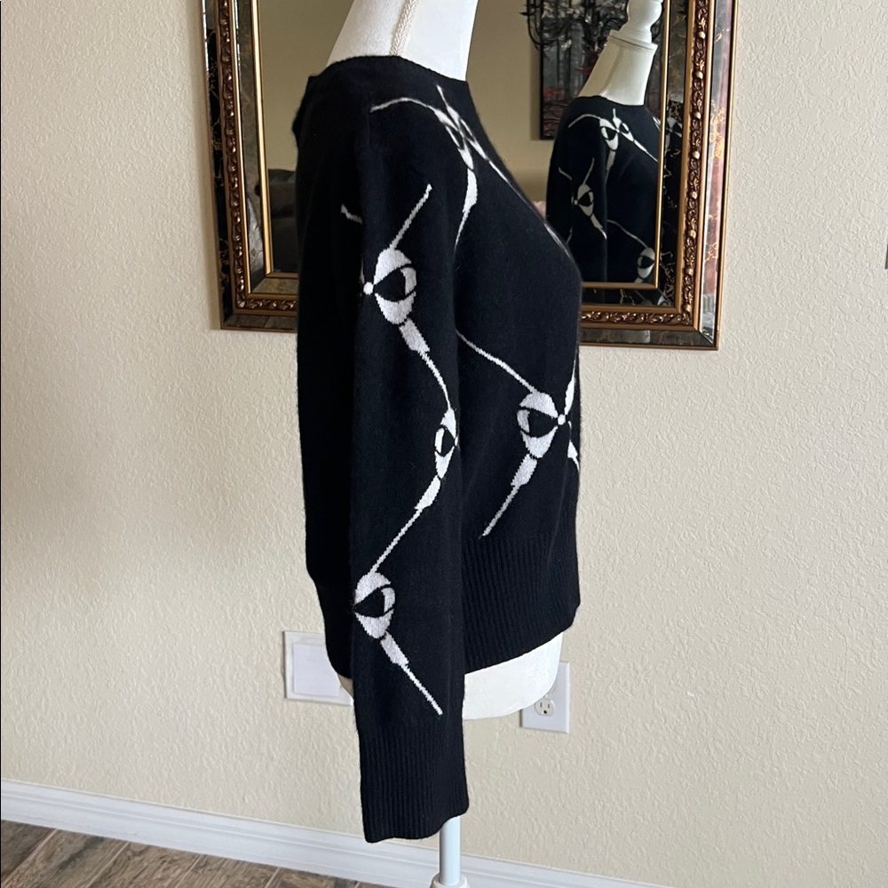 Aqua Cashmere Black Oversized Sweater with White Bow Design - Picture 11 of 15